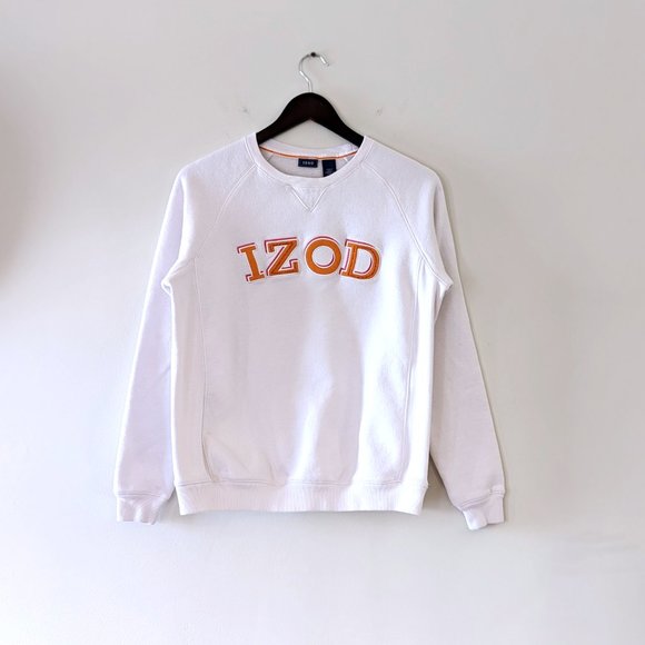 Y2K White Crewneck IZOD Cozy Sweatshirt Sweater Rhinestone Glitter Text Size S - Picture 3 of 6